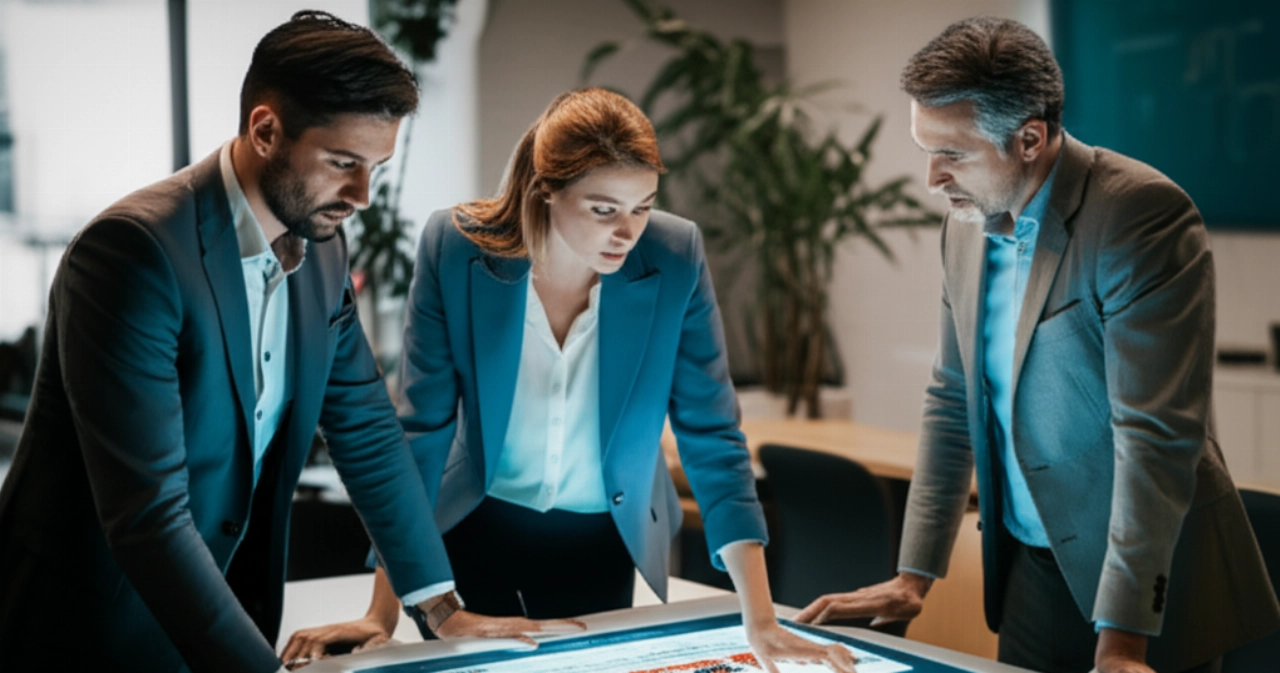 Team che collabora su una piattaforma di e-commerce B2B, discutendo un preventivo.