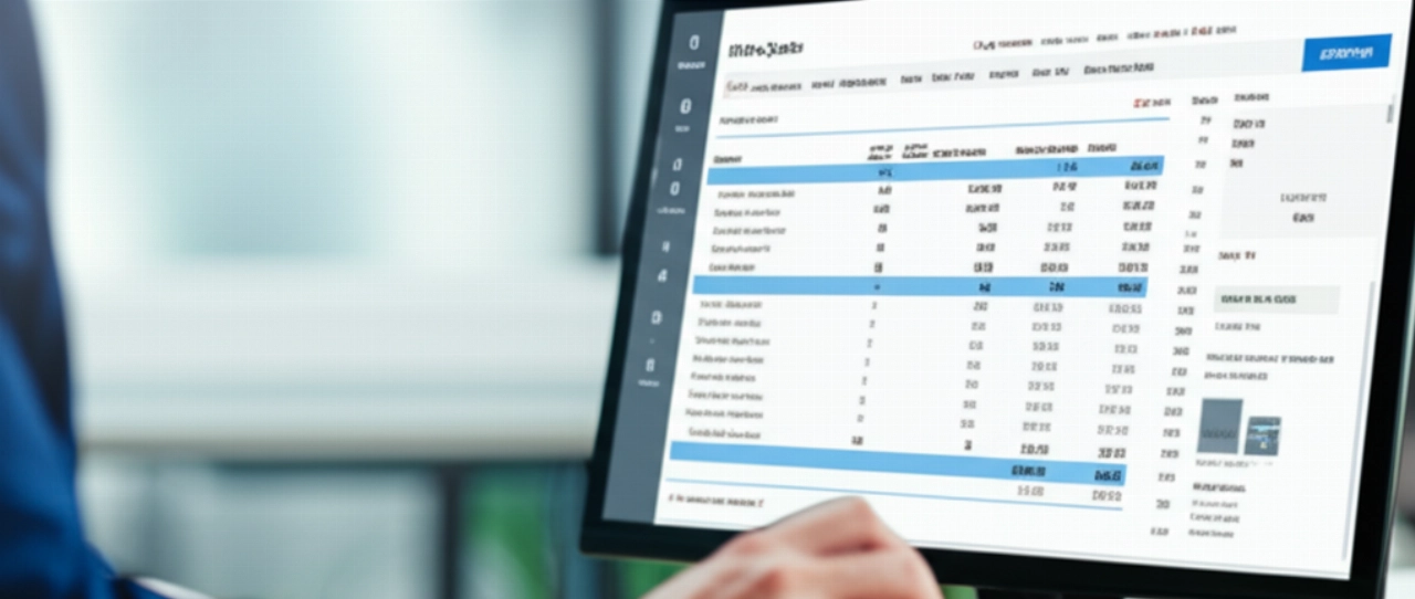 Primo piano di uno schermo che mostra un preventivo B2B online dettagliato, con una mano maschile caucasica pronta ad approvare.
