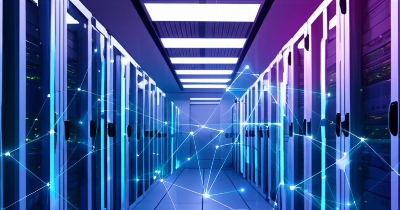 Una complessa rete di flussi di dati luminosi che rappresenta un sofisticato ecosistema e-commerce personalizzato, evidenziando precisione ed efficienza tecnologica.