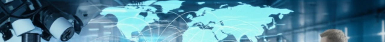 Immagine iperrealistica che illustra la portata globale dell'e-commerce manifatturiero, mostrando un prodotto in fase di produzione e la sua distribuzione mondiale.