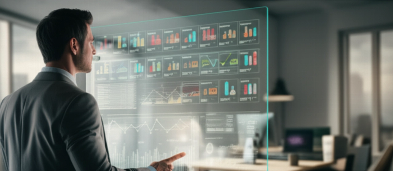 Un uomo fiducioso interagisce con un display digitale che mostra le opzioni di abbonamento e-commerce, rappresentando gestione potenziata e chiarezza.
