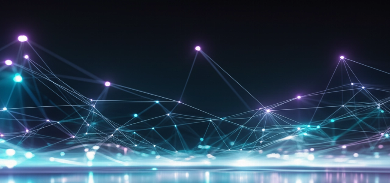 Una rete digitale astratta e iperrealistica di linee e nodi luminosi e interconnessi, che simboleggia alternative e-commerce robuste e integrate.