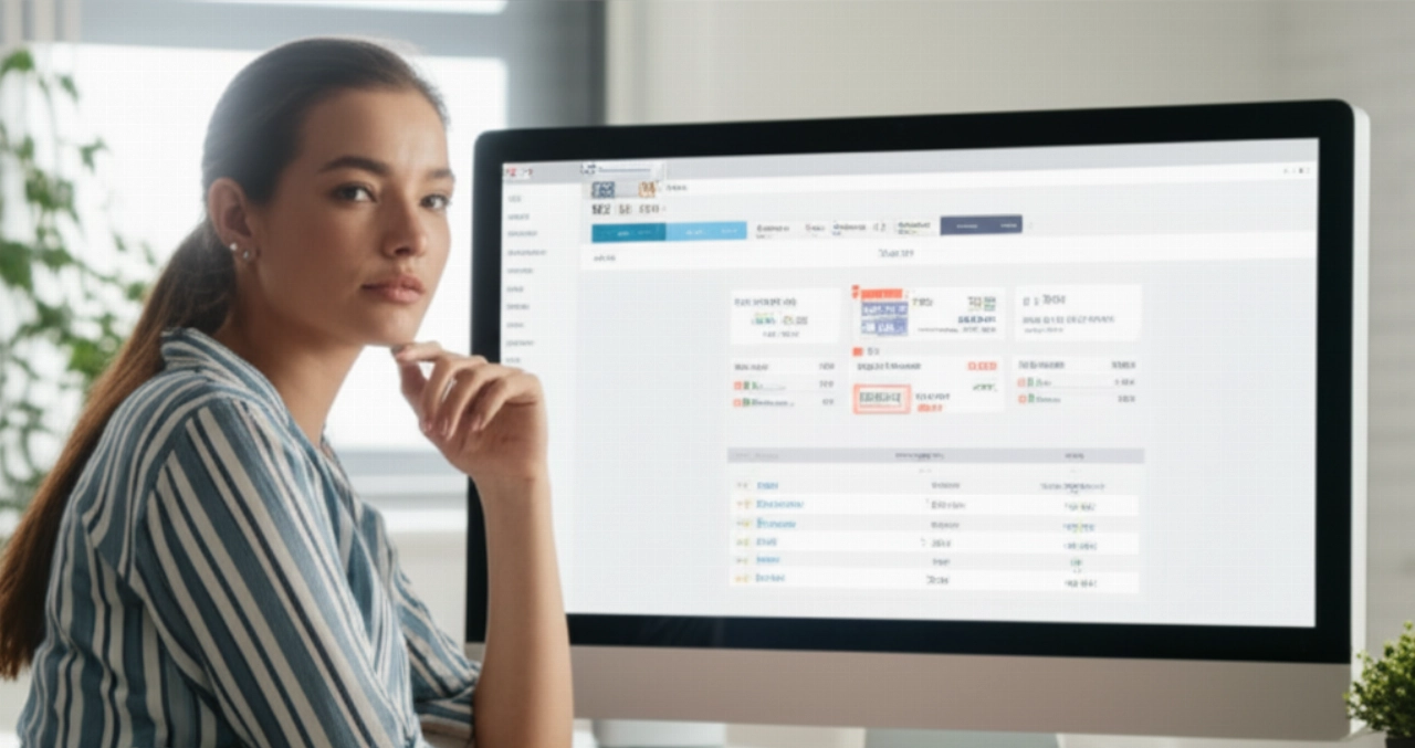 Una sviluppatrice caucasica lavora con calma su un'interfaccia backend e-commerce user-friendly, evidenziando la facilità di configurazione e gestione.