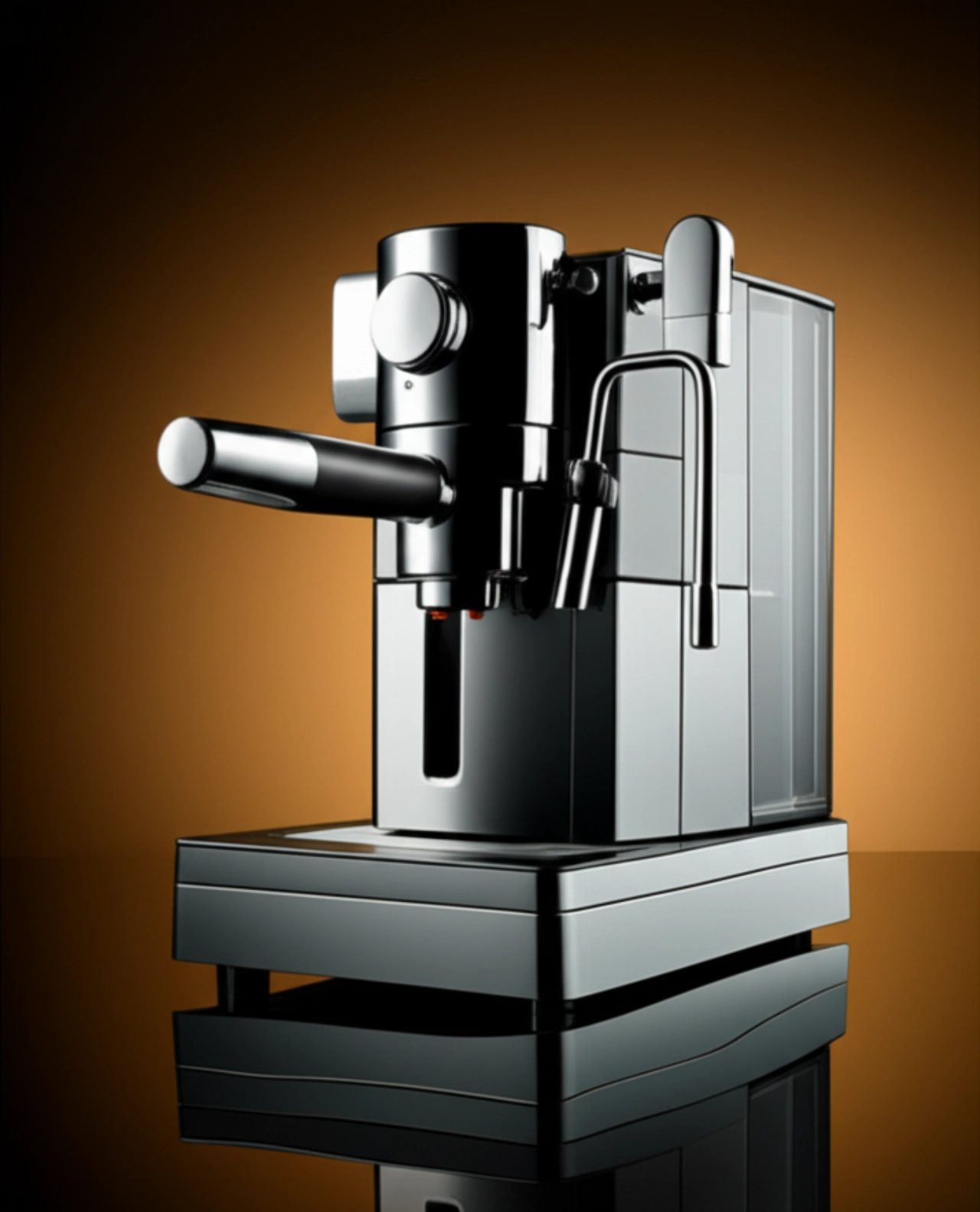 Primo piano di un prodotto di fascia alta su una superficie riflettente, evidenziando il suo design premium, i materiali e i dettagli intricati.