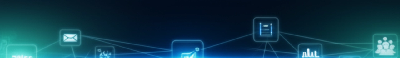 Immagine concettuale che mostra linee luminose e nodi digitali che rappresentano il flusso di dati e l'integrazione tra varie funzioni aziendali tramite un portale B2B.