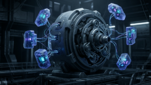 Technical visualization comparing Magento B2B native core features with custom third-party plugins, highlighting architectural integrity and API orchestration.